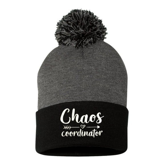 Go All Out Chaos Coordinator Embroidered Knit Beanie Pom Cap Uncuffed/Cuffed/Marled/Pom