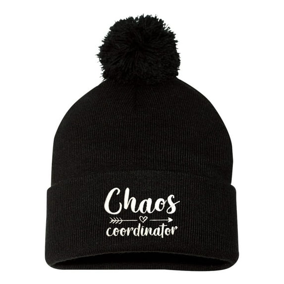 Go All Out Chaos Coordinator Embroidered Knit Beanie Pom Cap Uncuffed/Cuffed/Marled/Pom