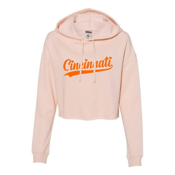Go All Out City Of Cincinnati Ohio Pride Fashion Script Cropped Hooded Sweatshirt Women