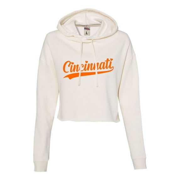 Go All Out City Of Cincinnati Ohio Pride Fashion Script Cropped Hooded Sweatshirt Women