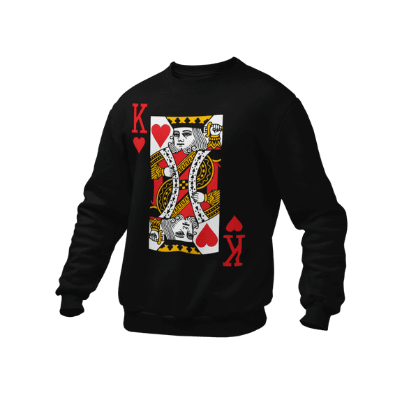 Go All Out King Of Hearts Playing Card Funny Sweatshirt Crewneck Mens/Youth
