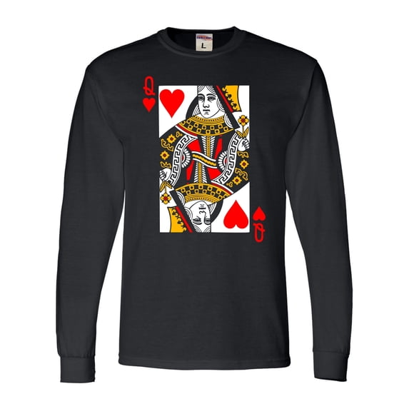 Go All Out Queen Of Hearts Playing Card Funny Long Sleeve T-Shirt Mens