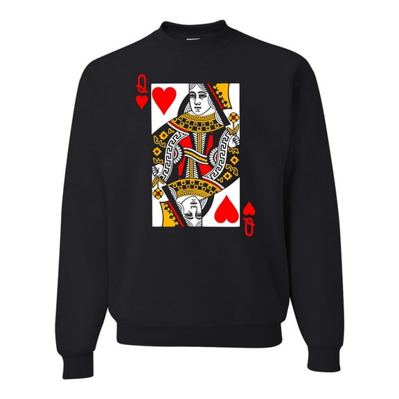 Go All Out Queen Of Hearts Playing Card Funny Sweatshirt Crewneck Mens/Youth
