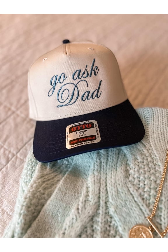 Go Ask Dad Hat, Custom Embroidered Hat Snap back, Baseball Hat Mama, Women's Canvas Trucker Hat, Personalized Embroidered Cap, New Mom Gift