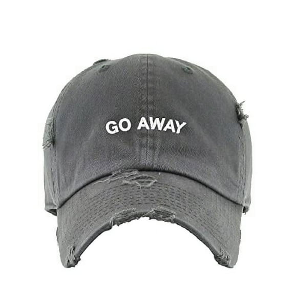 Go Away Vintage Baseball Cap Embroidered Cotton Adjustable Distressed Dad Hat Dark Grey