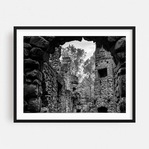 “Go Away from My Window” (CE) - Cold Spring New York Photography Abandoned Black and White Architecture Gothic Moody Rustic Forest Black Framed Wall Art Print 18 x 24 inches
