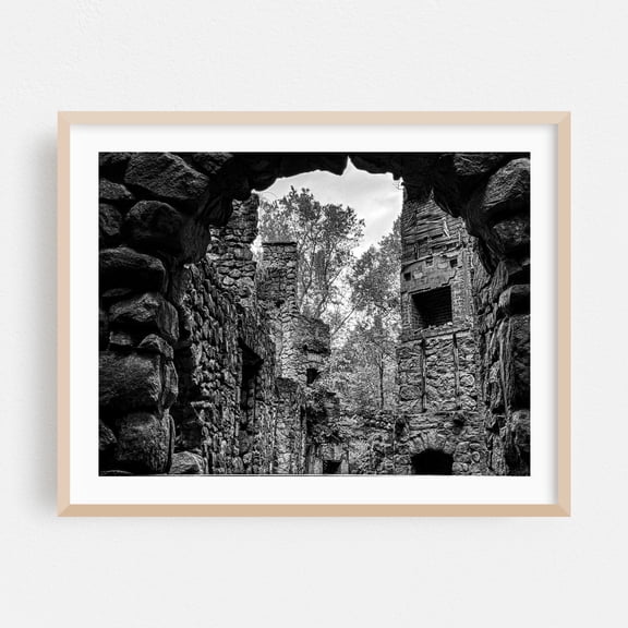 “Go Away from My Window” (CE) - Cold Spring New York Photography Abandoned Black and White Architecture Gothic Moody Rustic Forest Oak Framed Wall Art Print 5 x 7 inches