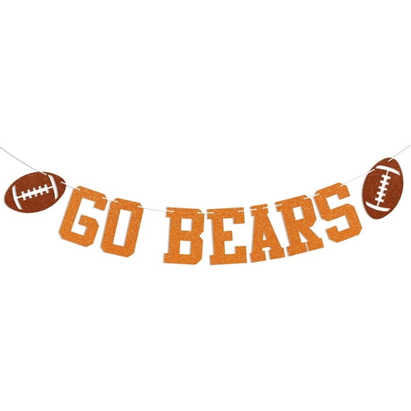 Go Bears Banner - Bears Party Decor, Football Game Day Banner, Bears Football Party Decorations Orange Glitter