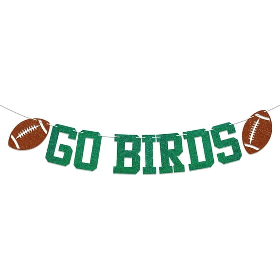 Go Birds Banner - Fly Eagles Fly Banner, Eagles Football Game Day Decor, Go Eagles Footbal Party Decorations Green Glitter