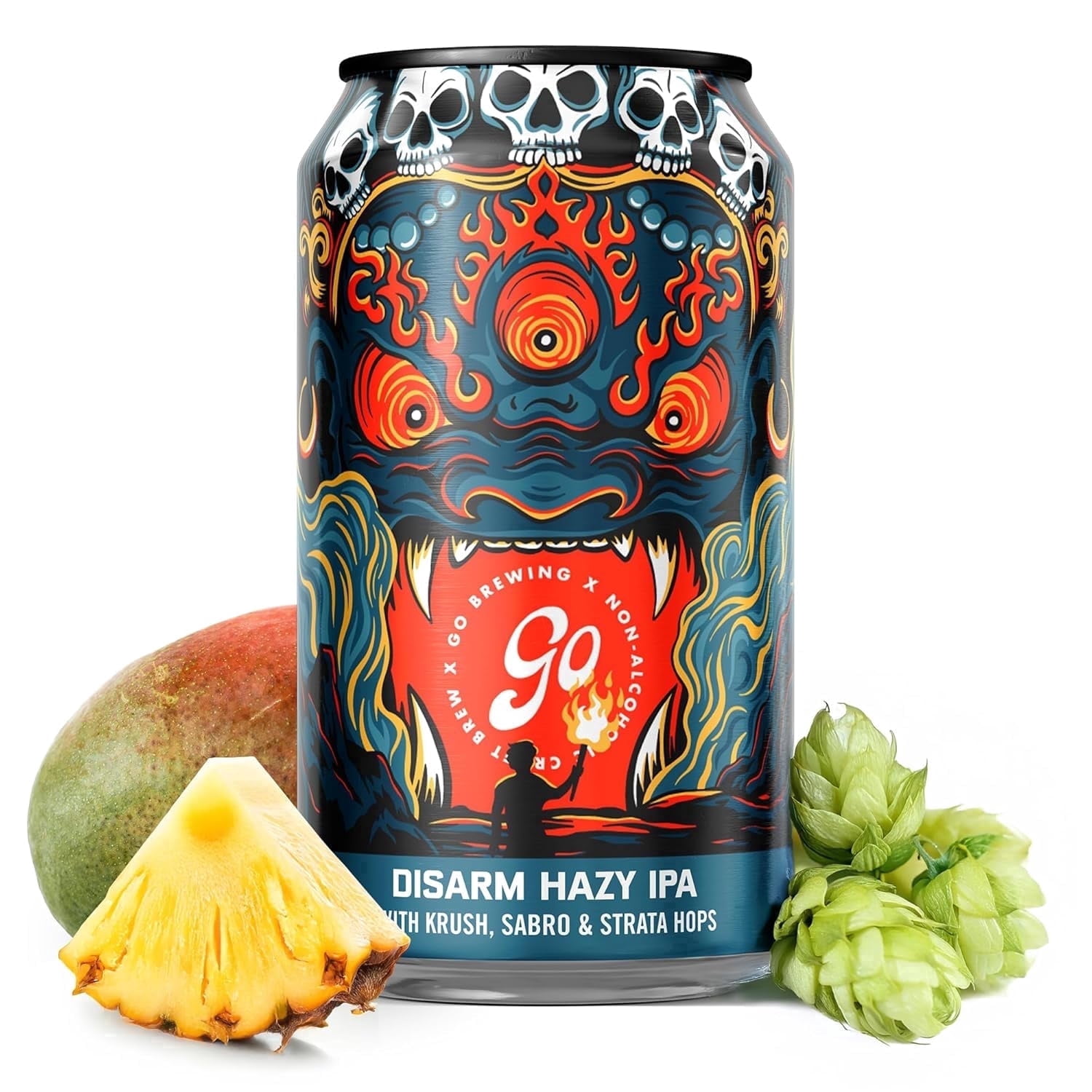 Go Brewing Disarm Hazy IPA Non-Alcoholic Craft Beer, 12 Oz – Low-Calorie, Full-Bodied Hazy Craft Brew with Zesty Citrus and Tropical Fruit Notes – Non-Alcoholic Beer for Any Occasion