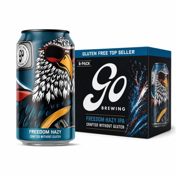 Go Brewing Freedom Hazy IPA, NA Beer, 6 Pack (12 oz) | Small-Batch Craft Brew, Low-Calorie, Classic Ingredients, Bold Smooth Finish, Any Occasion