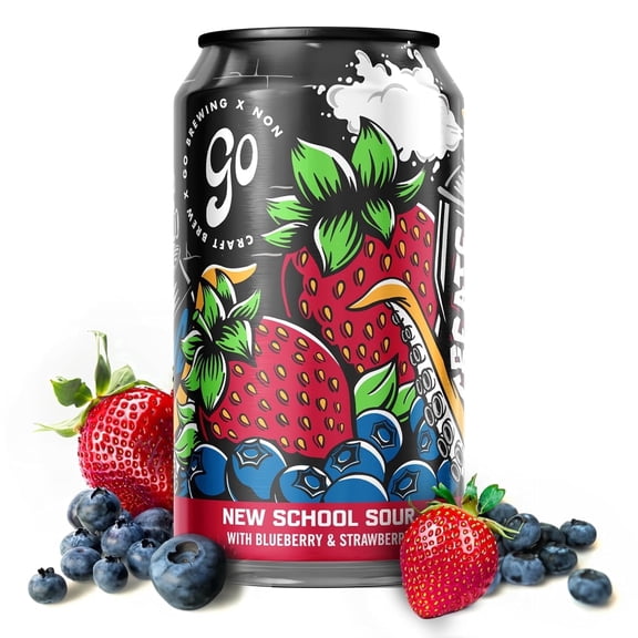 Go Brewing New School Sour Berry Non-Alcoholic Craft Beer, NA Beer, Small Batch, Low-Calorie Light Brew Blueberry & Strawberry Flavor Profile, Bold & Smooth Finish 12 Oz, 12 pack