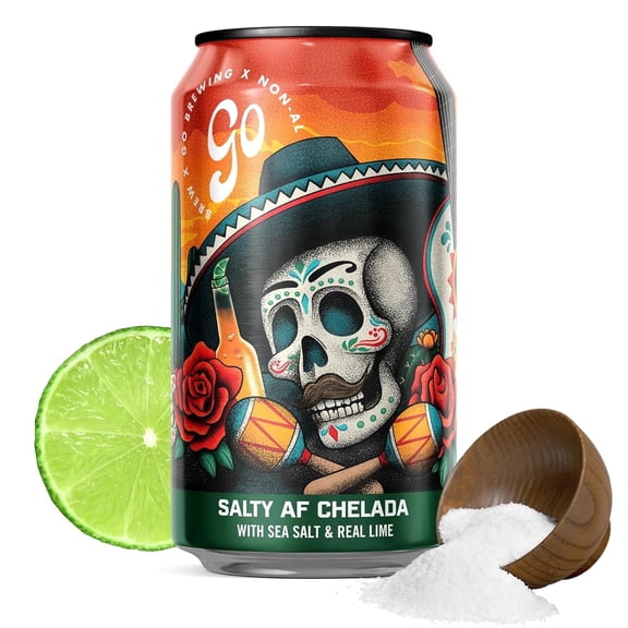 Go Brewing - Salty Lime AF Chelada Non Alcoholic Brew - Small Batch Brew w/Classic Ingredients - Low-Calorie,Low Gluten Craft NA Beer - Light,Crisp & Refreshing Lime Full Flavor Beer (12 Oz, 12 Cans)