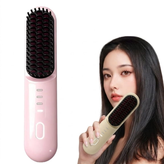 2026 Upgraded Cordless Hair Straightening Brush, Portable Heated Hair Brush for Short Hair, 30s Fast Heat, Ionic & Ceramic Care, 3 Temp Settings with Cool Air Mode, 2500mAh USB-C Recharg