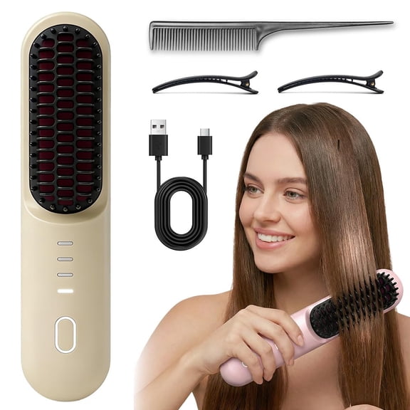 Go Brush Pro Cordless Straightening Brush for Short Hair - 2026 Upgrade with 30s Fast Heat & 3 Temperature Settings