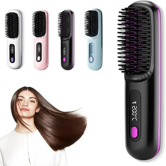 Go Brush Pro, Portable Straightener Brush, Rechargeable Gobrush Pro Hair Straightener Comb Brush (Pink)