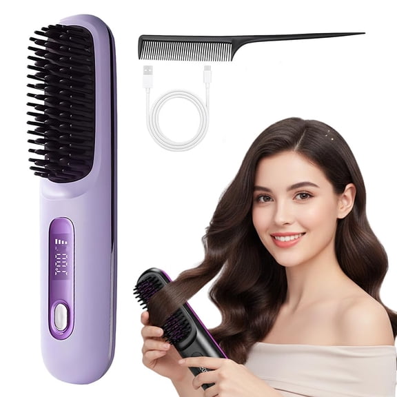 Go Brush Pro for Short Hair - 2026 Upgraded Cordless Straightening Brush with Fast Heat, 3 Temperature Settings, Ionic & Ceramic Care, 2000mAh USB-C Rechargeable for Frizz-Free Styling
