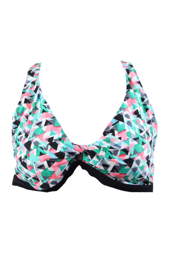 Go By Gossip Green Multi Prismatic Printed Racerback Bikini Top L