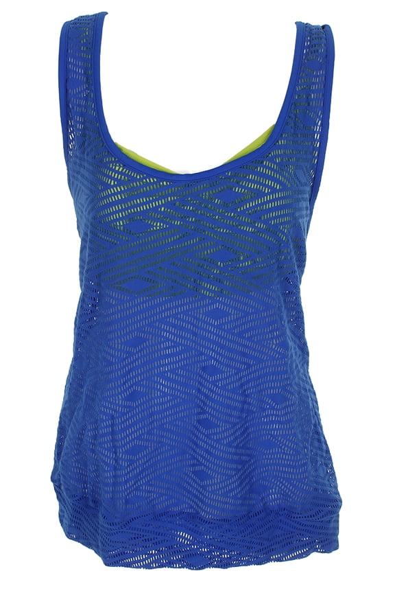 Womens Sporty Splice Layered Crochet Tankini Top;Medium