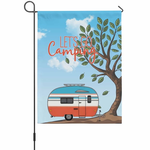 Let's Go Camping Garden Flag 12x18 Inch Caravan RV Tree Spring Summer Double Sided Outdoor Garden Flags Welcome House Flag Decorative Yard Flags for Outside Holiday Decoration
