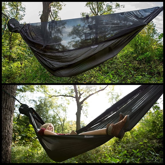Go Camping Hammock 2.0 with Built-In Mosquito Net - Slate Gray 11ft Long for Outdoor Adventures