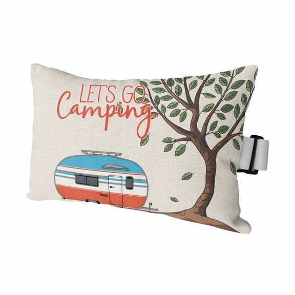 Let's Go Camping Outdoor Pillows for Chaise Lounge Chair Waterproof Lumbar Pillows with Insert&Adjustable Elastic Strap Beach Headrest Pillow Modern Camper Van Trees Burlap Rustic Pool Pillow 11"x16"