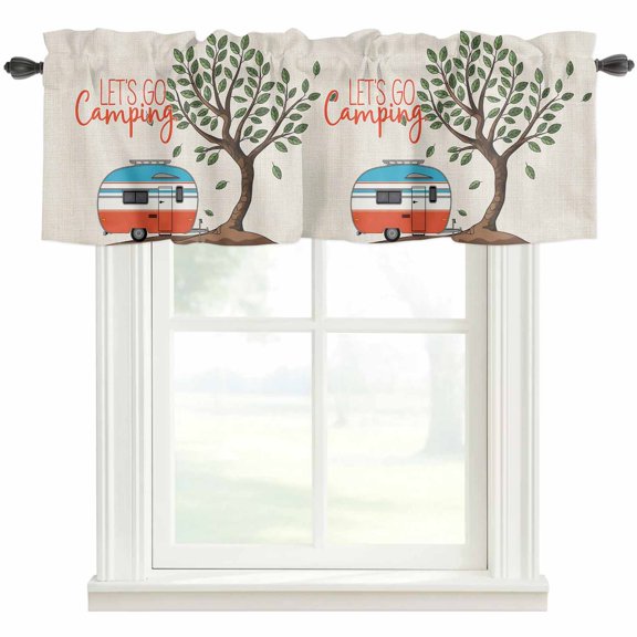 Let's Go Camping Valances for Windows Farmhouse Kitchen Curtains Valances Rod Pocket Valance Curtains for Windows Modern Camper Van Trees Burlap Rustic Window Valances for Bathroom Bedroom 42"x12"