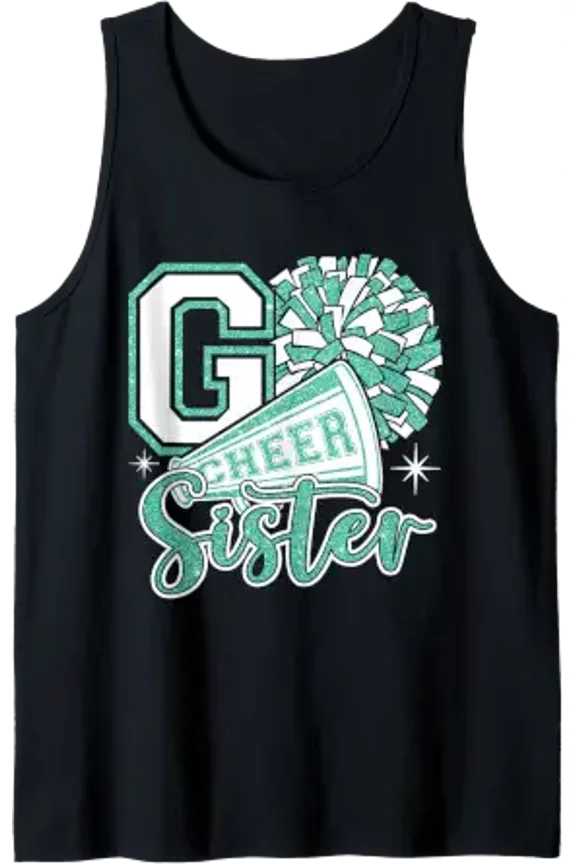 Go Cheer Sister Sport Cheerleader Cheerleading Teal Blue Tank Top Size S-3XL