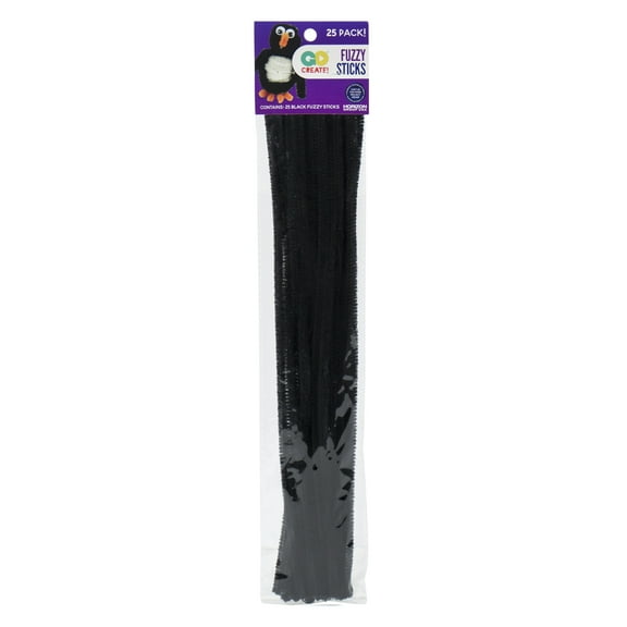 Go Create Black Fuzzy Polyester Sticks, 25-Pack, Craft Sticks