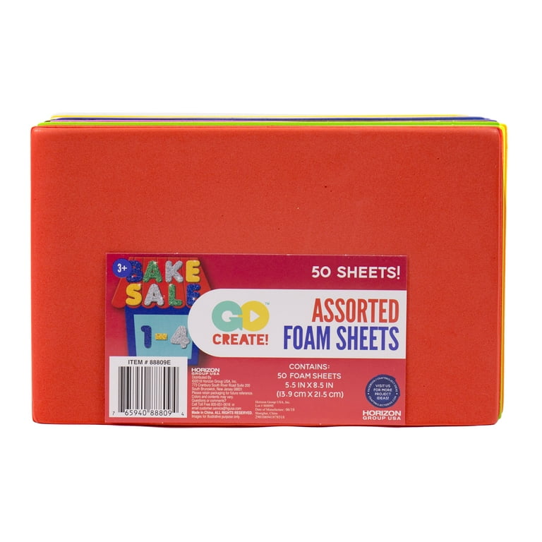 Horizon Group USA Assorted Rainbow 30-Pack Foam Sheets, 8.5x5.5-Inch & 2mm,  Value Pack of EVA Foam Sheets in 11 Colors for Crafts Projects