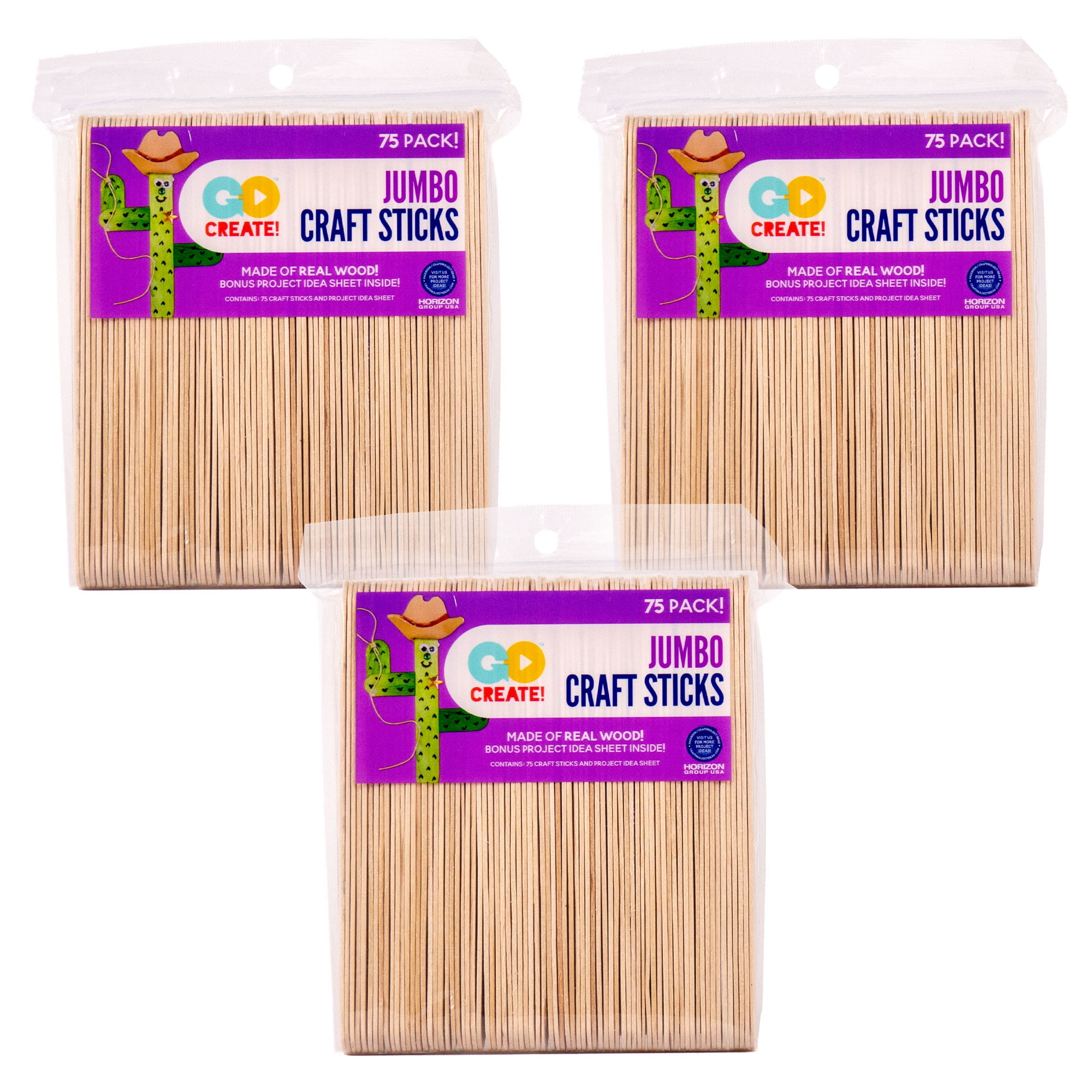 EBL Wood Craft Sticks Jumbo .75x6 3 packs of 75pc, 1 - Fry's Food Stores