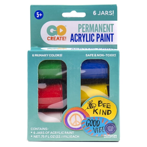 Go Create Permanent Acrylic Paint Set, 6 Colorful Paint Jars