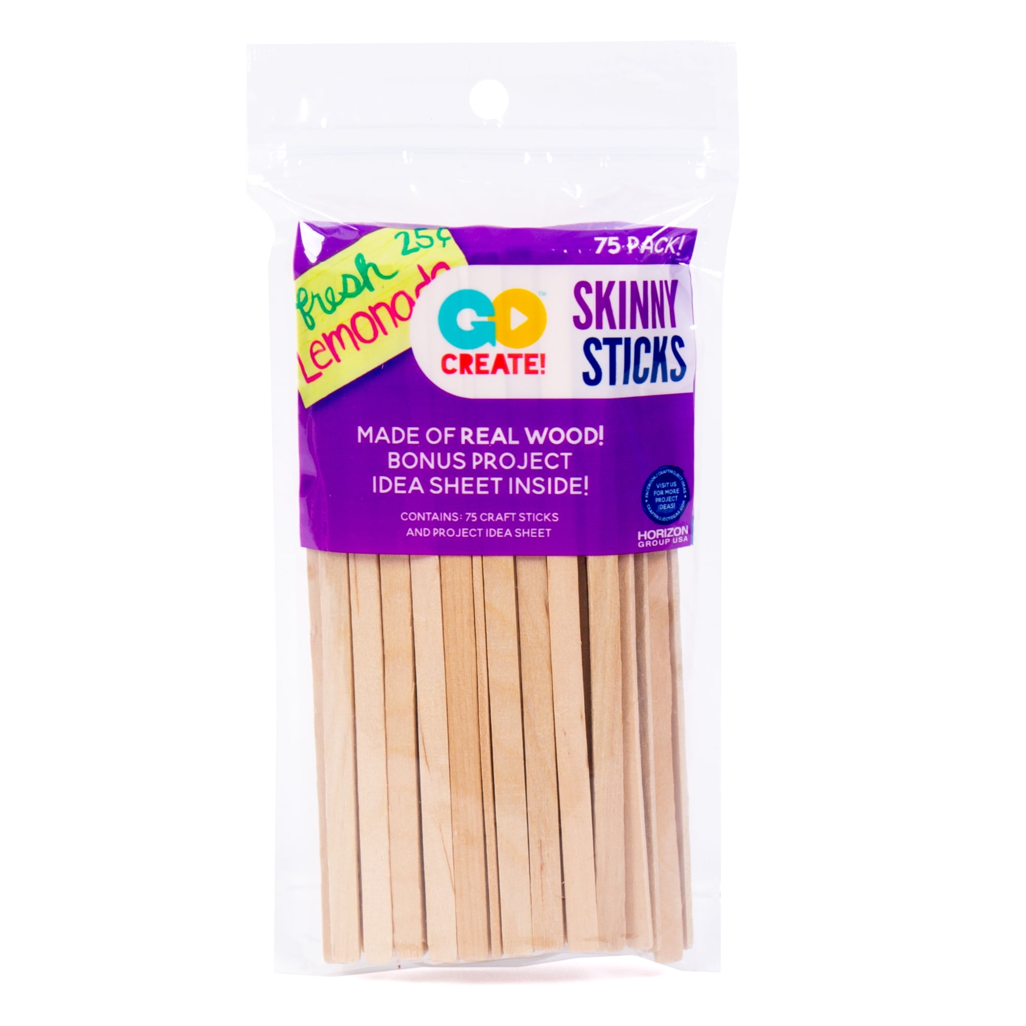 Go Create Skinny Wooden Craft Sticks, 75Pack Real Wood Craft Sticks