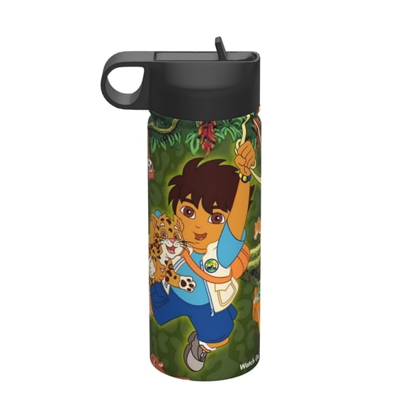 Go Diego Go Kids Insulated Water Bottle With Straw - 18 Oz Stainless Steel Double Wall Vacuum Cup, Leakproof, Bpa Free, Suitable For Boys And Girls