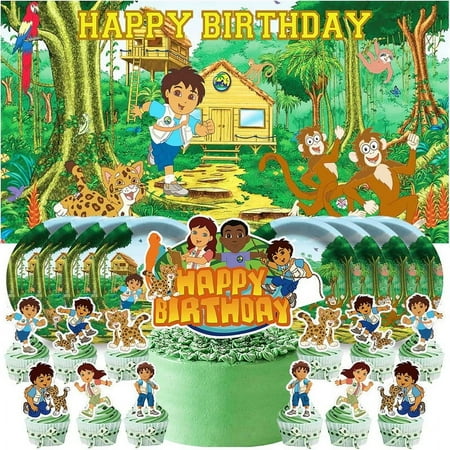 Go Diego Go Birthday Supplies Plates Decorations Decor Backdrop Banner Cake Topper Fans