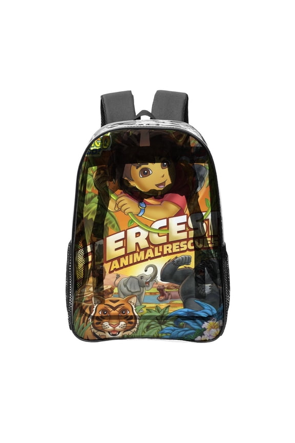 Go Diego Go-theme Clear Backpack Heavy Duty Transparent Bag See Through Bookbag for Work, Sport, College, Travel12.2X16.9"(31X43cm)