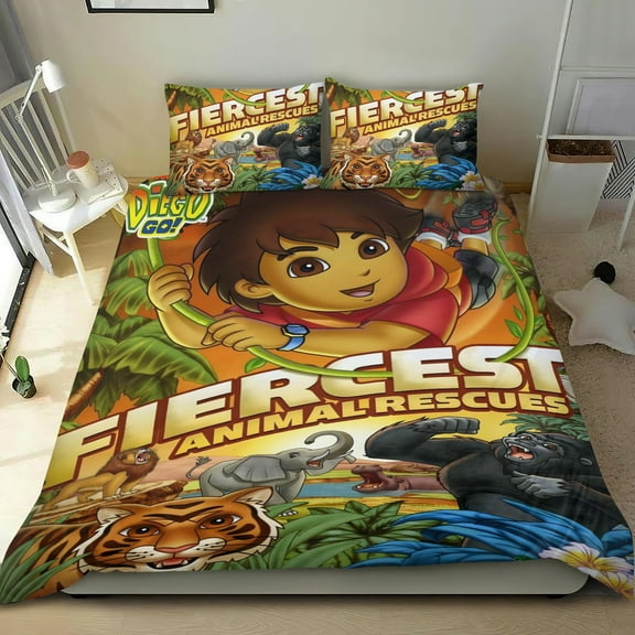 Go Diego Go-themed Bed Sheet Set Three Piece Set Comfortable And Skin Friendly Unique Design Home Decor Gifts For Family Friends fans54x79Inches135cm*200cm