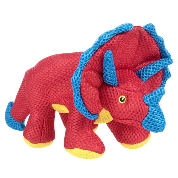 goDog Double Chew Guard Technology Dino Frills Squeaky Plush Dog Toy, Red, Small