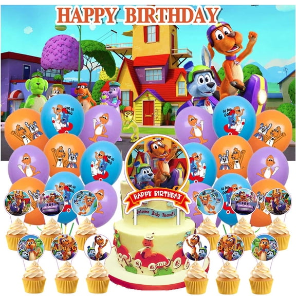 Go Dog Go Birthday Party Decor Set - 5x2.3ft Themed Backdrop Banner, Latex Balloons & Cake Toppers Party Supplies