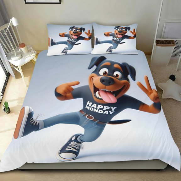 Go Dog Go Themed Bed Sheet Set Three Piece Set 53x79 Inches Comfortable And Skin Friendly Unique Design Creating A Star Studded Night