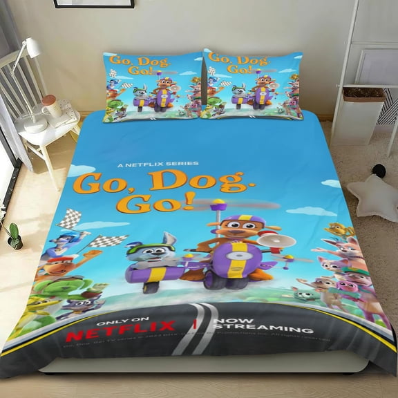 Go Dog Go themed sheet set, three-piece, plush，standout design, machine-washable, great gifts for family, friends, fans, 53x79 in (135*200 cm).