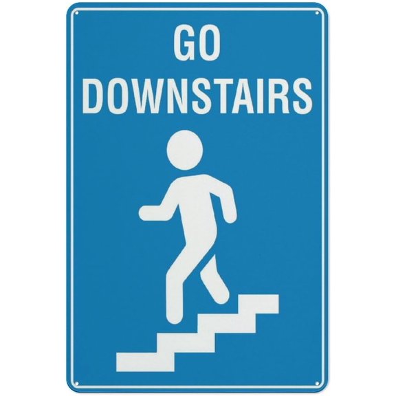 Go Downstairs 8"x12" Rust Free Aluminum, Printed With Professional Graphics Easy To Mount, Indoor & Outdoor Use, Downstairs Direction Marker