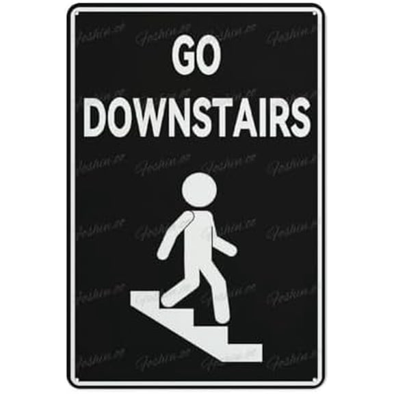 Go Downstairs Aluminum Sign Fade Resistant Easy Mounting Indoor/Outdoor Use Sign 12X8 Inch