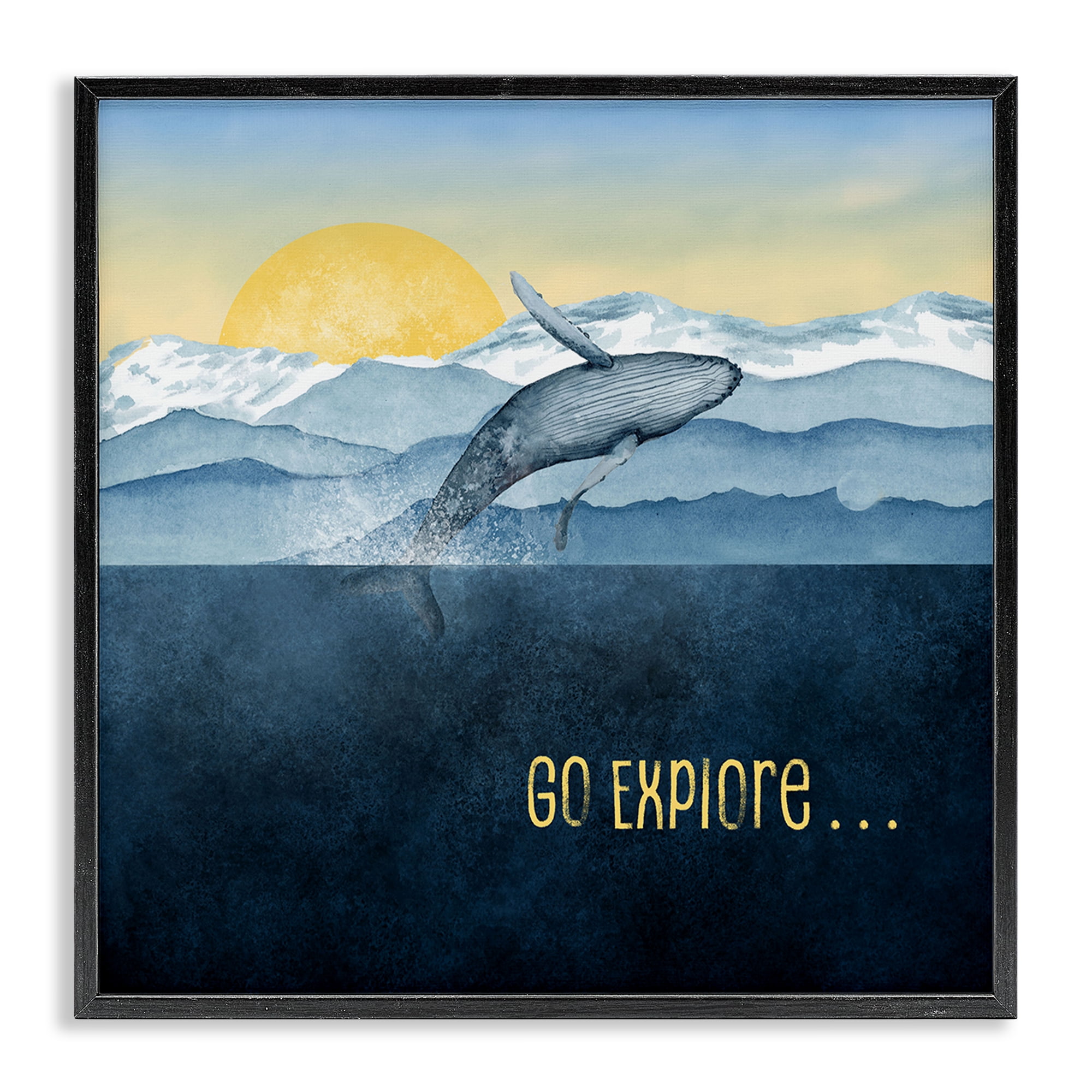 Go Explore Whale Breach Black Framed Giclee Art, design by Brett Blumenthal