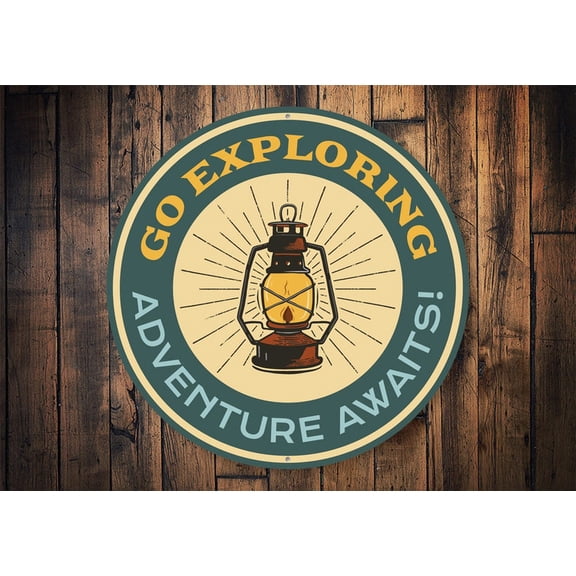 Go Exploring Sign Adventure Awaits Sign Adventure Decor Exploring Decor Hiking Sign Traveling Decor Cabin Sign Cabin - Metal SignSize: 12 x 12 inch