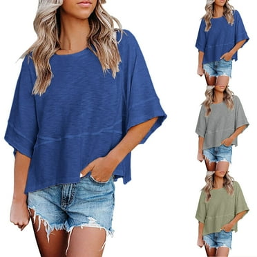 Womens Summer V Neck T Shirts Casual Short Sleeve Flowy Tops Cute Loose Fit Basic Tees, Limited Time Clearance, Under 10 Dollars