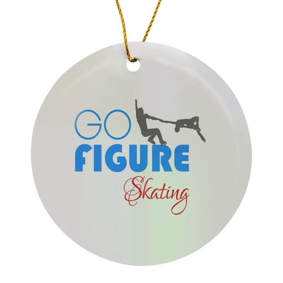 3drose, Go Figure Skating Decorative Text, Dancing Couple of Skaters on White, Circle Porcelain Ornament