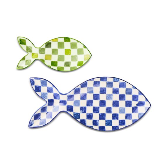 Go Fish Stoneware Serving Platters, Set of 2, Colorful Fish Design, Ideal for Everyday Use