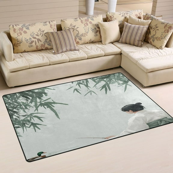 Go Fishing Soft Polyester Area Rug 60''x39'', Non Slip, Memory Foam, Water Absorbent