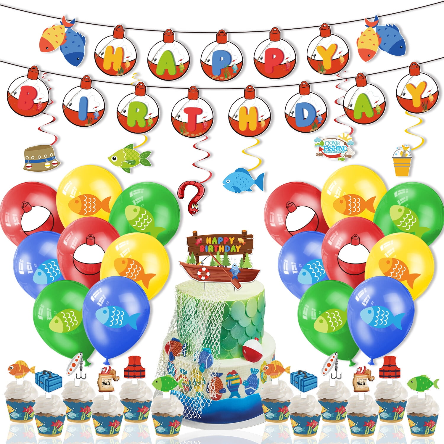 Bass Fish Fishing Birthday Party Balloons Decoration Supplies Camping 12 pcs